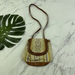 Retro Paris Vintage 90s Cross Body Bag Yellow Floral Tapestry Faux Leather